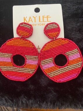 Pink & Orange Beaded Hoop Earrings